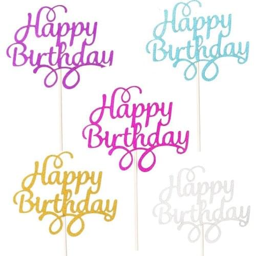 10Pcs/Set Cake Decoration Happy Birthday Glitter Letter Calligraphy Sparkle Decor Happy Birthday Cake Topper Birthday Cake Decor
