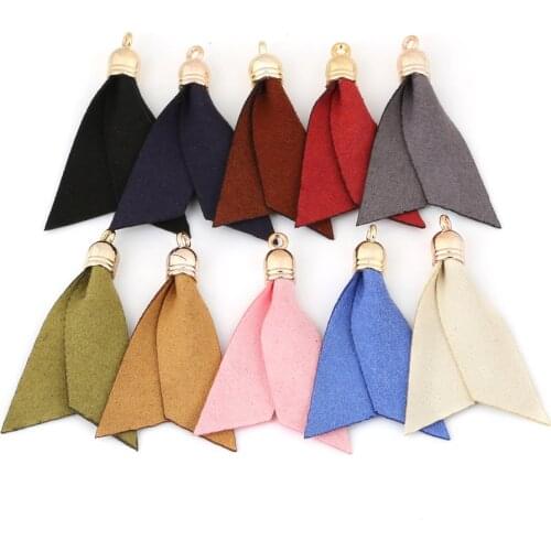10pcs/lot 50*30mm Gold Color Cap Suede Fabric Leather Tassel For Keychain Cellphone Straps DIY Jewelry Earring Findings