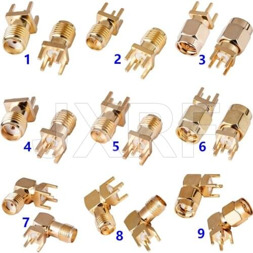 10Pcs SMA Female Jack Male Plug Adapter Solder Edge PCB Straight Right angle Mount RF Copper Connector Plug Socket