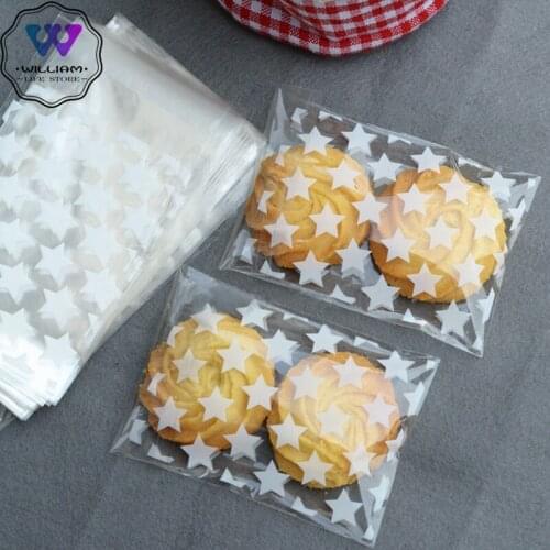 100pcs/Set Wedding Candy Gift Plastic Cookie Bags White/gold Star Transparent Christmas Biscuits Baking Packaging Bag