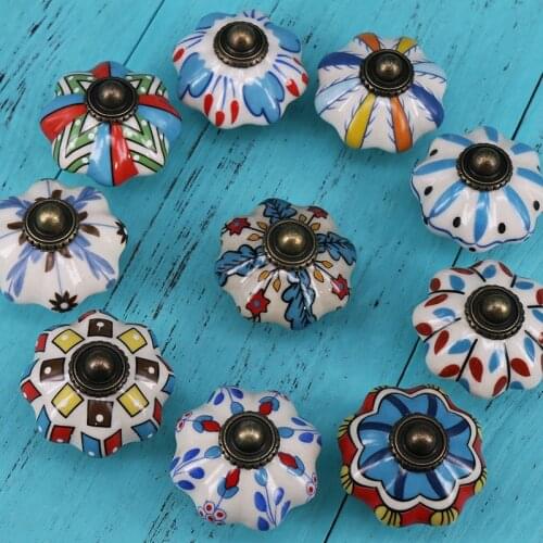 1x Hot Sale Ceramic Knobs Hand Painted Ceramic Door Knobs Pumpkin Knobs Kitchen Cabinet Drawer Pulls Handles