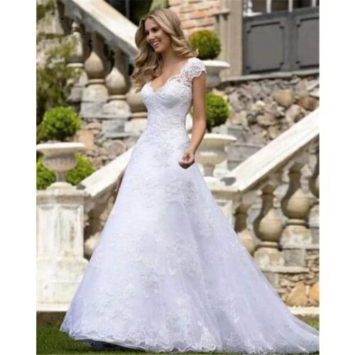 2021 New Design Wedding Dresses A-line V-neck Tulle Lace Sequins Beading Elegant Formal Wedding Gowns Custom Made NO04
