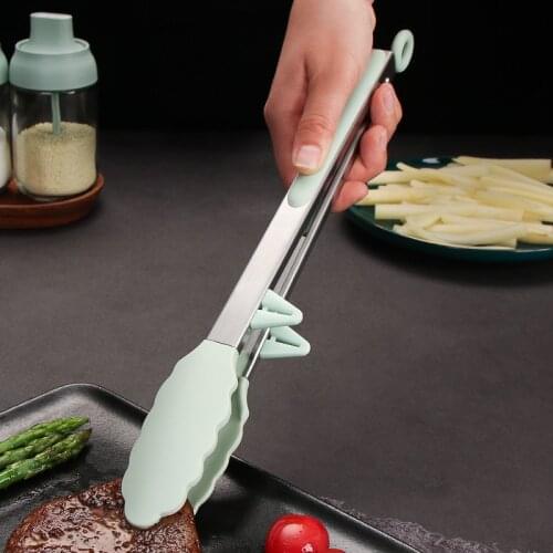 304 Stainless Steel Silicone Cooking Food Tongs BBQ Salad Bread Outdoor Camping Latch Design Non-Slip Clips Kitchen Baking Tools