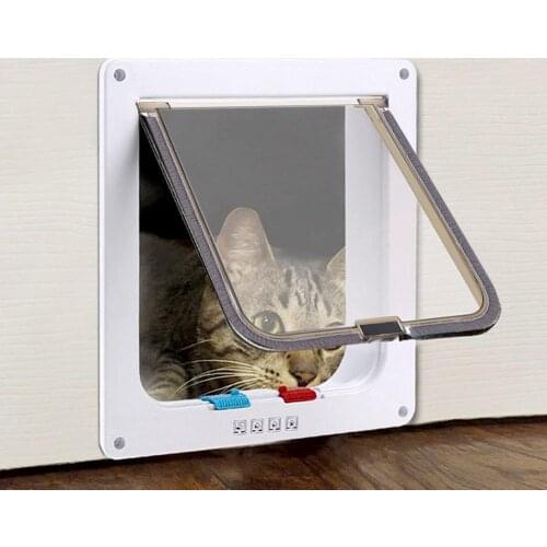 4 Way Lockable Dogs Cat Security Flap Door for Kitten Puppy Pets ABS Plastic Animal Small Cat Dog Gate Door Kit Pet Supplies