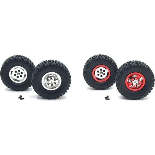 4PCS Metal Wheel Rim Tire Tyre Set For WPL B24 B16 B36 6WD C24 C34 C44 4WD 1/16 RC Truck Car Upgrade Parts, Silver & Red