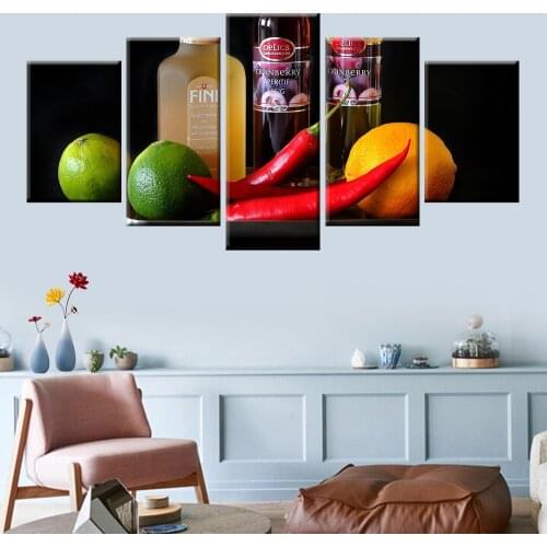 5 Panel Abstract Canvas Painting Fruits and Vegetables Modern Poster Wall Artist Living Decoration Kitchen Restaurant Picture