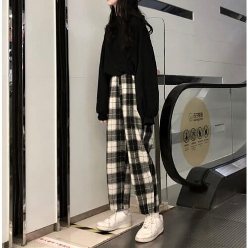 Urban Oversize Plaid Pants For Women 2021 Korean Fashion Harajuku Womens Trousers Streetwear Summer Casual Wide Female Clothes