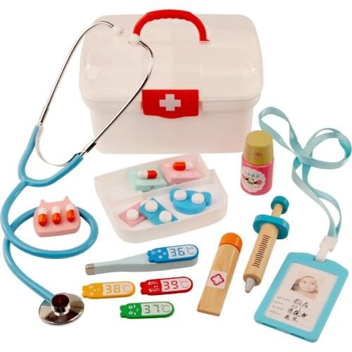13Pcs/set Children Pretend Play Doctor Toys Kids Wooden Medical Kit Simulation Medicine Chest Set for Kids Interest Development