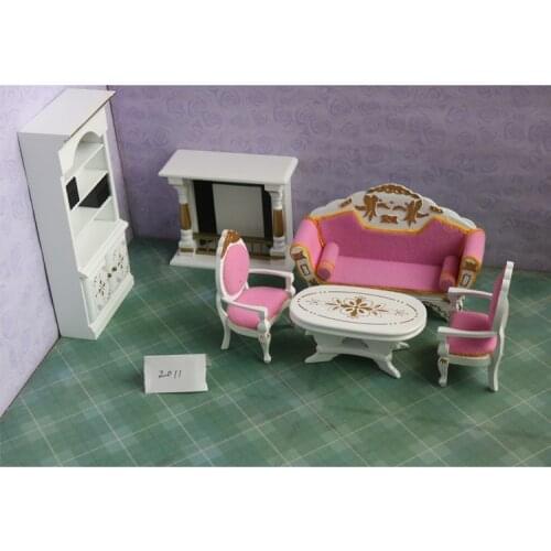G07-X083 children baby gift Toy 1:12 Dollhouse mini Furniture Miniature rement Doll accessories pink color sofa fireplace 6pcs