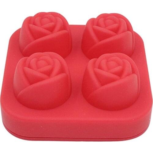Ice Mold 4-Grid Rose Shape Food Grade Heat Resistant Silicone Flower Shape Mold Chocolate Mold Baking Mold