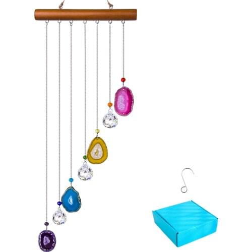 H&D Handmade Agate Wind Chime Rainbow Maker Crystal Ball Suncatcher Window Curtains Pendant Windchime for Home Garden Decoration