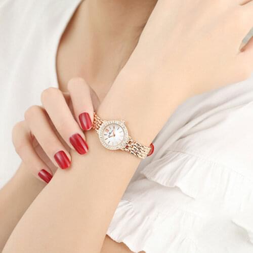 Import Rhinestone Women Watches Top Brand Lady Business Quartz Watch Simple Dial Rose Gold Mesh Wristwatch Luxury Female Watches