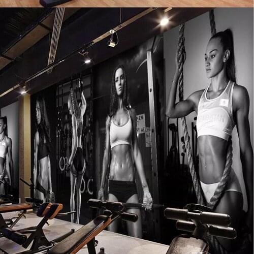 Customized size 3D boxing sports personality wallpaper fitness beauty sexy muscle H black and white mural gym classroom PVC