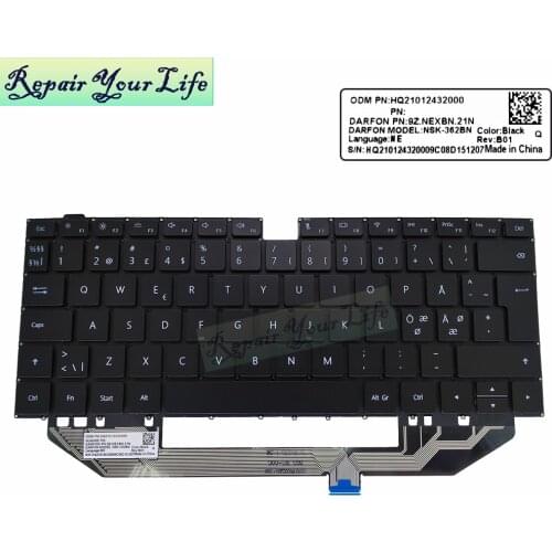 Nordic European EU Keyboard for Huawei MateBook X Pro MACH-W19 MACH-W29 MACHR-W19 W19B W19C W29B 9Z.NEXBN Norwegian NE Keyboards
