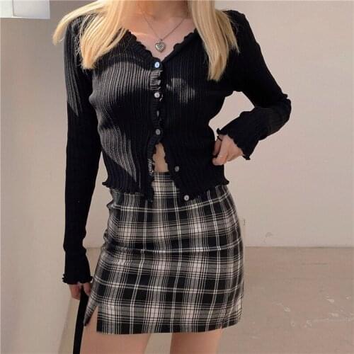 Hot Fashion and Popular Korean Version of V-Neck Long-Sleeved Womens Short Short Simple Pure Color Slim Slimming Wild Sweater