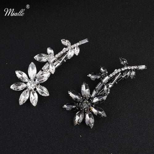 Miallo Glass Flower Hair Clips Women Rhinestones Hair Accessories Silver Color Flower Crystal Hair Bobby Pins Headwear