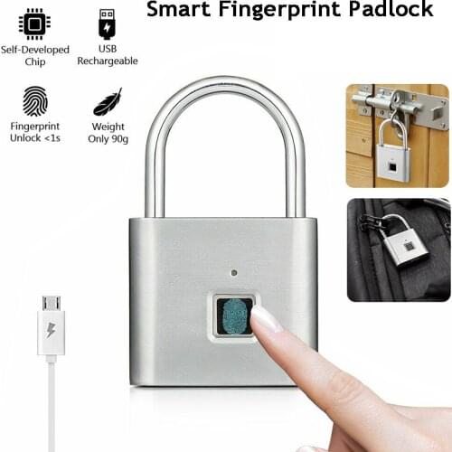 Mini Fingerprint padlock lock Biometric Drawer Lock USB Cabinet Lock Mailbox Golf bag Gym Luggage Trailer Security Lock
