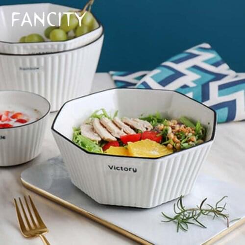 FANCITY Nordic minimalist ceramic bowls household single soup bowl noodle bowl salad bowl creative personality tableware soup po