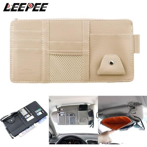 Multifunctional Sun Visor Sun Visor storage Pouch Bill Card CD Phone Holder Storage Box Leather Sunglasses Clip With Zipper