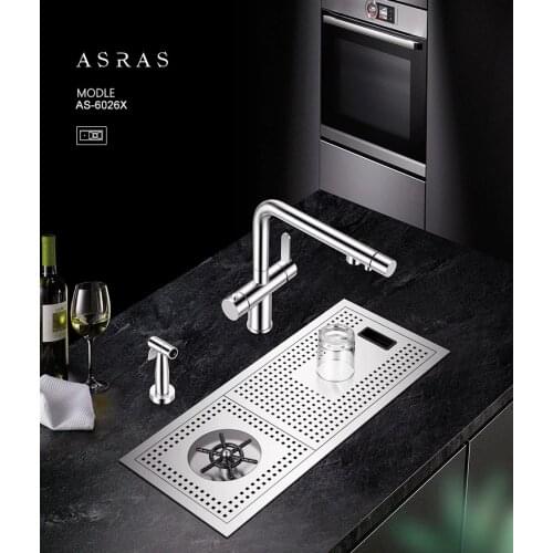 ASRAS 6026X Stainless Steel Cup Washer with Faucet SUS304 Kitchen Sink with Cup Rinser Stylish Design Style Washbasin Tank