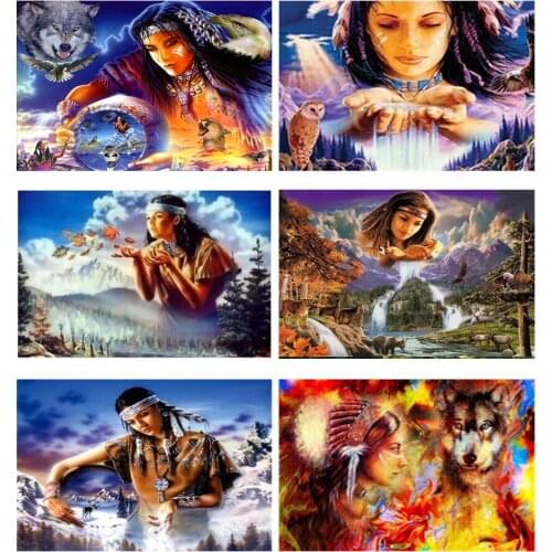 MUXUN Diy Diamond Painting Girl Scenery 5D Diamond Wolf Cross Stitch Art Full Home Decor Round Drill Childrens Handmake Gift
