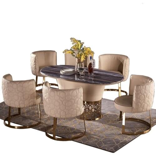Dining table set comedor sillas de comedor стол обеденный mesa comedor muebles de madera mesa + 6 chairs marble stainless steel