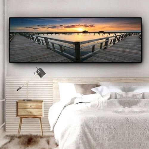 Natural Sunset Bridge Cuadros Landscape Wall Art Pictures Painting Wall Art for Living Room Home Decor (No Frame)