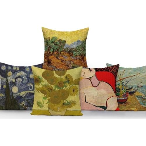 Oil Painting Countryside Scenery Cushion Cover Abstract Painting Pillow Covers Sofa Car Bed Polyester Throw Pillow Case