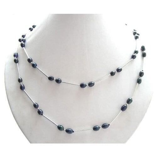 New Arrival Favorite Pearl Jewelry Amazing 7mm Black Rice Natural Freshwater Pearl Tible Silver Long Necklace Fine Lady Gift