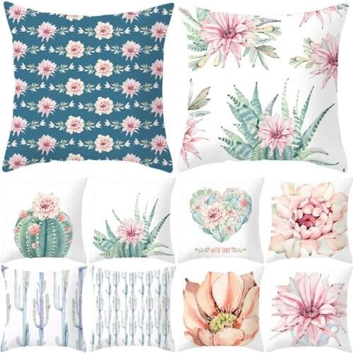 New Style Fashion Pillowcase Single Sided Printed Washable Polyester Square Shape Plant Pattern Cushion Cover for Car Bed Sofa