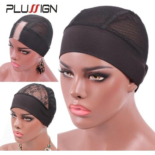 Wholesale 10Pcs/Lot Wave Cap For Women With Headband Elastic Adjustable Wig Grip Mesh Dome Cap Plussign Bluk Sale Head Band Cap