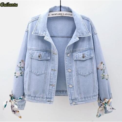 Guilantu 2021 Pring Autumn Embroidery Flroal Vintage Denim Jacket Women Outerwear Korean Style Harajuku Streetwear Coat Female