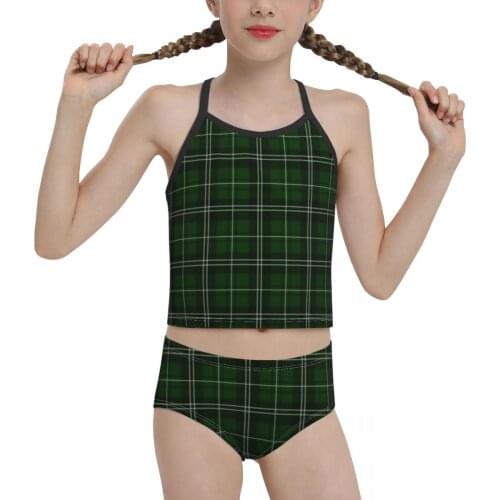 2021 patriotic Flag Beach Wear for junior high school Girl Print St. Patrick S Day Green Plaid Pattern Biquini for Children Girl