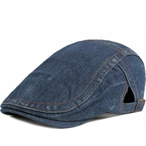 Casual denim visor solid adjustable jean flat cap vintage spring summer beret hat blank women peaked casquette