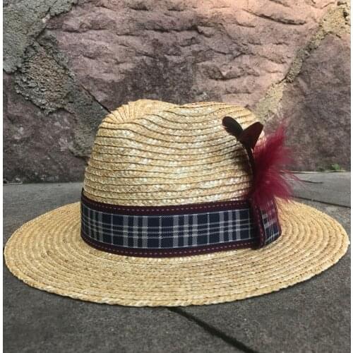 Handmade Wheat Straw Women Men Sun Hat Summer Beach Hat Lady Wide Brim Boater Panama Beach Sunhat Jazz Hat Size 56-58CM