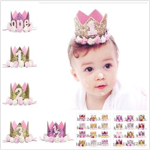 Happy First Birthday Party Hats Decor Cap One Birthday Hat Princess Crown 1st 2nd 3rd Year Old Number Baby Kids Hair Accessory