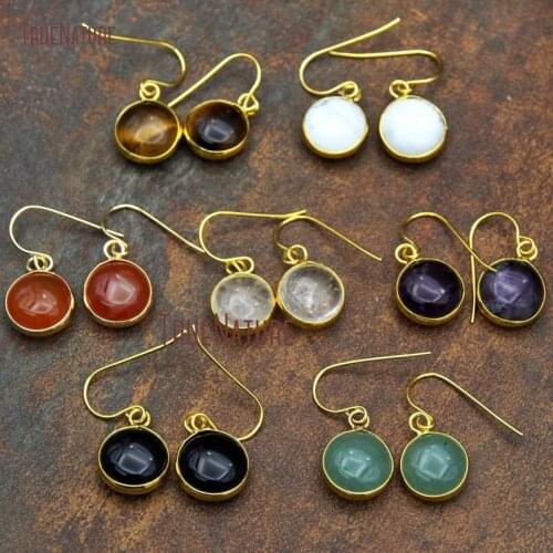 Pure Gold Color Simple Design Drop Earrings Aventurines Amethysts Round Shape Earrings Crystal Quartzs For Women ER10128