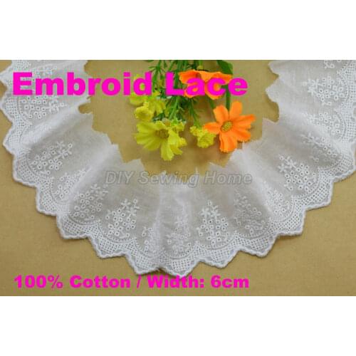 6cm width 100% Cotton embroid lace sewing ribbon guipure trim fabric warp knitting DIY Garment Accessories free shipping#3240