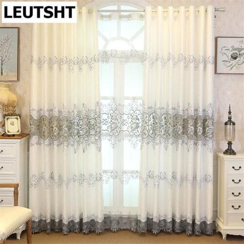 European-style Curtains for Living Dining Room Bedroom Light Luxury White Embroidered Tulle Peony Curtains Luxury Decor Window