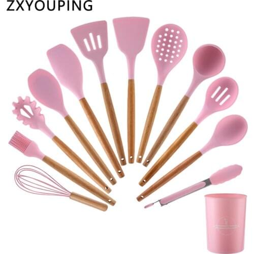 Premium Silicone Kitchen Utensils High Heat Resistant Non-stick Shovel Turner Tongs Spatula Soup Spoon Oil Brush Kitchen Tools