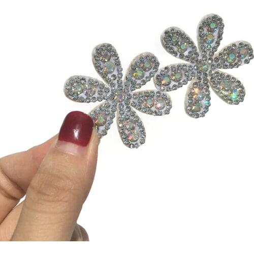 2Pcs Rhinestone Diamond Glitter Silver Flower Cloth Appliques Cloth Decor Accessories Popular Clothing Bag Hat DIY Patches