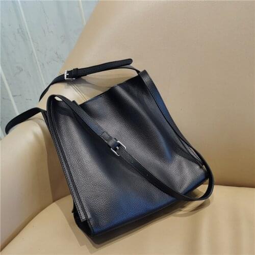 Women Shoulder Bags Female Bucket Bag Genuine Leather Handbags Designer Tote High Quality Solid Luxury Simple Fashion Bag Purses