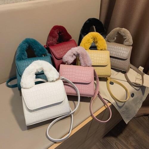 Plush Material Messenger Bag Female Student Alligator PU New Original Design Tote Shoulder Simple Shopping Handbag