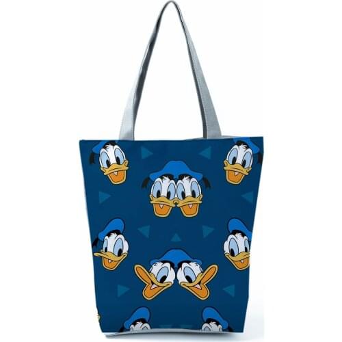 Donald Duck Printed Handbag Disney Women Shoulder Bag High Capacity Tote Eco Reusable Shopping Bag Blue Beach Bag Custom Pattern
