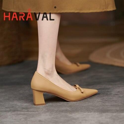 HARAVAL Women Pumps Shoes High Heels Pointed Toe Classics Black White Brown Sewing Classics Office & Career Elegant Shoes A289