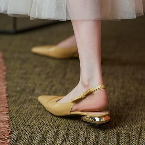 Sweet Bow Shoes Women Natural Real Cow Leather Slingback Flat Shoes Woman Sheep Suede Black Yellow Beige Casual Shoes Spring New