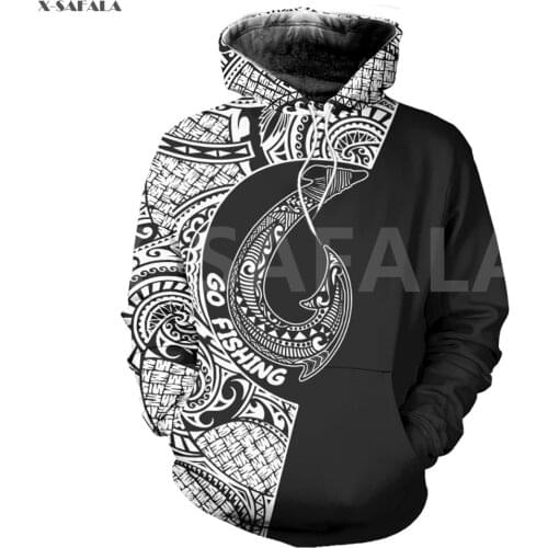 Amazing Polynesian Go Fishing Pattern Tattoo 3D Over Printed Hoodie Man Women Unisex Outwear Zipper Pullover Sweatshirt Casual