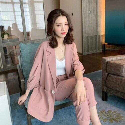 Spring Korean Professional Slim Small Suit Women Pants Suit Temperament Suit Jacket 2 Pieces Set Female Wear To Business Suits