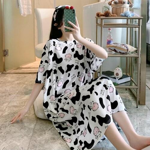 Women Night Dress Cotton Nightgrown Home Dress Sleepwear Plus Size 10XL Sleep Summer Dress 2021 Women Large Short Sleeve Dress