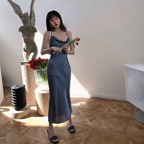 Women Dresses 2021 Summer New Satin High-level Elegant Sexy Backless Dress Banquet Birthday Dinner Skirt Party Bandage Clothes